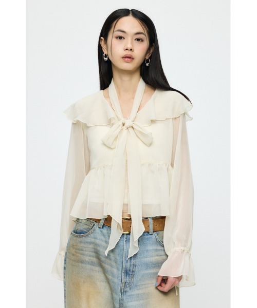 マウジー  完売　白　ブラウス MOUSSY（マウジー） ブラウス シャツ PUFF SLEEVE CORSET FIT ブラウス