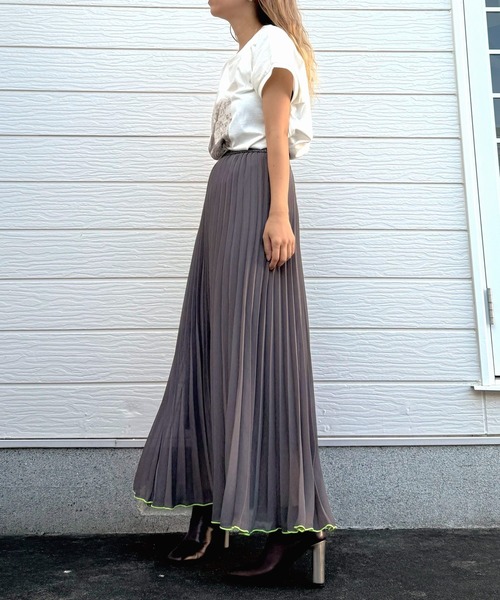 「Q」 プリーツスカート MEDIUM カーキ レディース_画像8