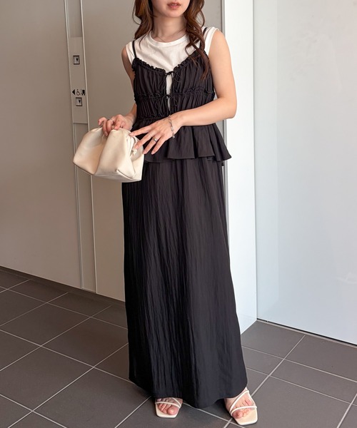 RANAN（ラナン） ワンピース リボンギャザーペプラムナローワンピ