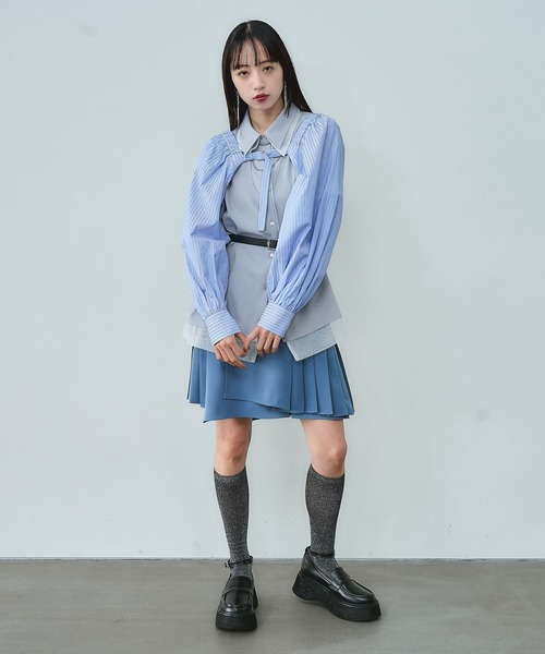 HARE ハレ フラシ付ノーカラーブラウス HARE（ハレ） ブラウス シャツ 2Pボレロ/ノースリーブシャツ(HARE