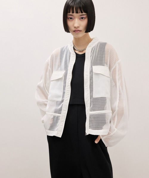 Adam et Rope アダムエロペ シャツ トップス ホワイト 白 FREE 長袖 クロップド レース メッシュ 23春夏 おしゃれ シンプル きれいめ 大人女子 ブランド 上品 ベーシック オフィスカジュアル 羽織り 薄手 【レディース】【中古】 ADAM ET ROPÉ FEMME(アダム エ ロペ ファム) / クロップドクラフト