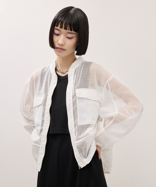ブラウス シャツ ドロストメッシュシャツ レディースの画像
