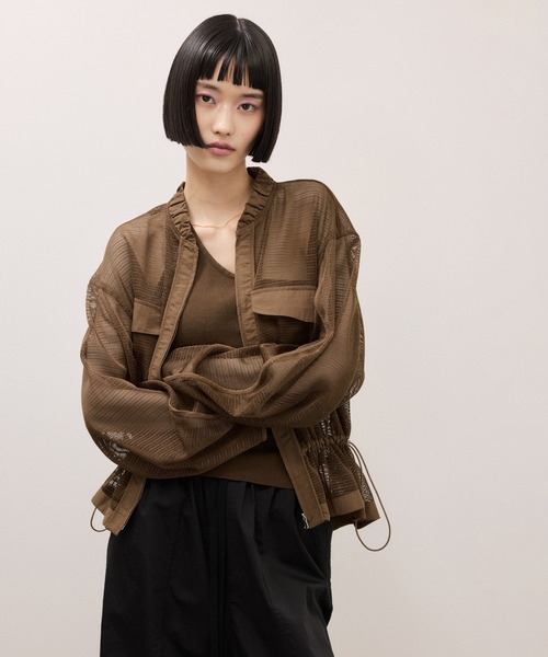ブラウス シャツ ドロストメッシュシャツ レディースの画像