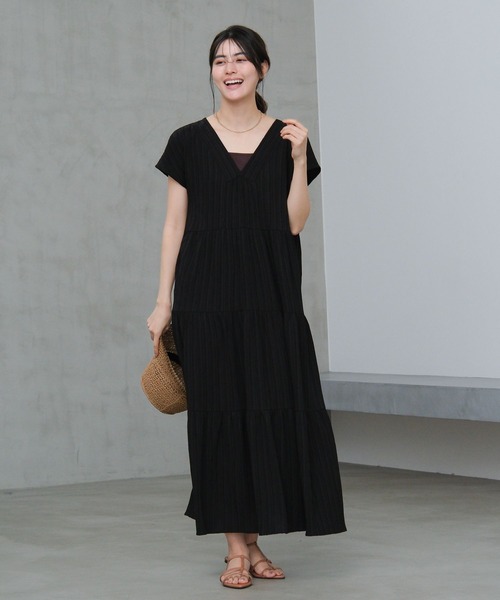 LAKOLE(ラコレ) ワンピース 楊柳ティアードフレンチスリーブ LAKOLE(ラコレ) ワンピース 楊柳ティアードフレンチスリーブ
