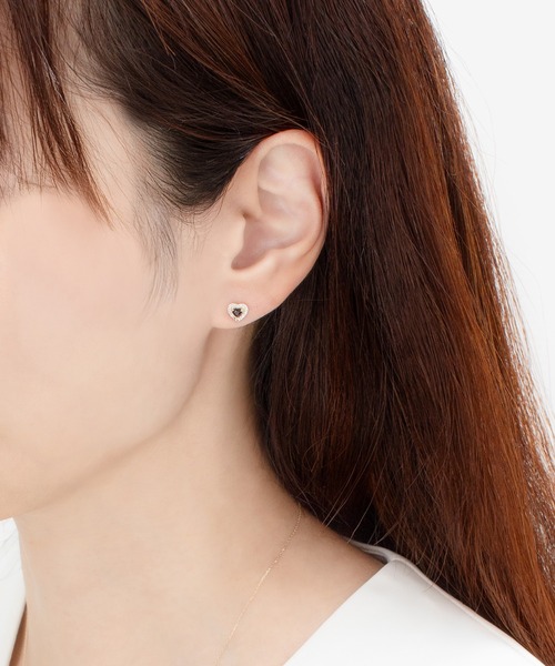 ピアス K10 イエローゴールド スモーキークォーツ ハート ピアス BLOOM/ブルーム レディースの画像