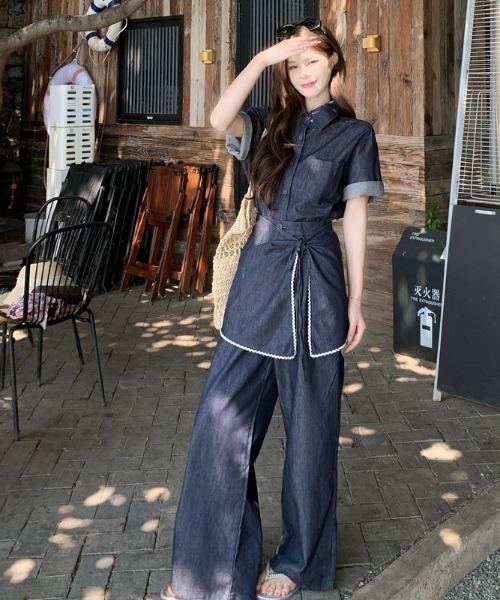 a*i様 デニムセットアップSKIPPER SHIRT/STRAIGHTPANT FAVORITO セットアップ デニムシャツラップスカートパンツセットアップ