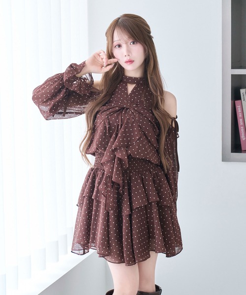 Rose Muse（ロゼミューズ） ワンピース Dot chiffon ribbon mini o/p