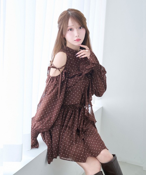 Rose Muse（ロゼミューズ） ワンピース Dot chiffon ribbon mini o/p