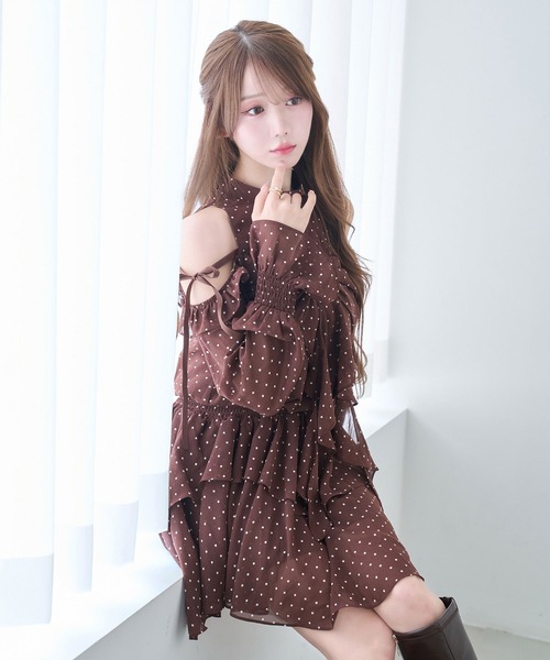 Rose Muse（ロゼミューズ） ワンピース Dot chiffon ribbon mini o/p