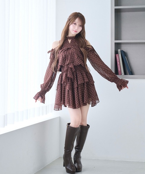 Rose Muse（ロゼミューズ） ワンピース Dot chiffon ribbon mini o/p
