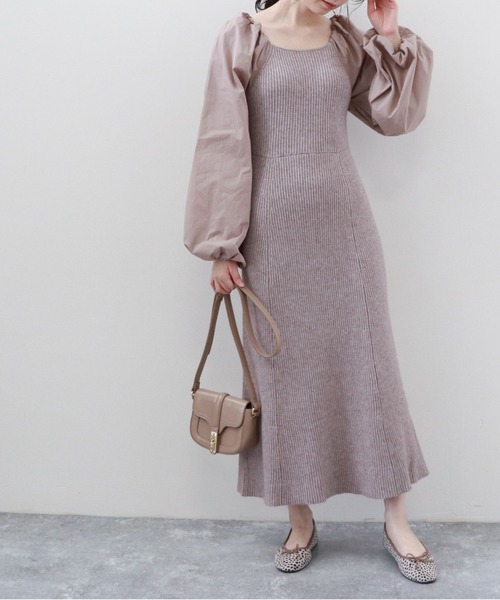 ☆人気☆【ROMANTIC CROWN】☆バルーン袖 ニットワンピー.ス☆ ROMANTIC CROWN WOMAN】BALLOON SLEEVE KNIT DRESS
