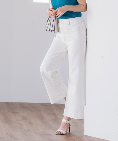 人気ブランド ホワイトデニムワイドパンツ 洗濯機で洗える