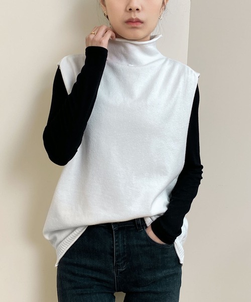 ベスト ジレ 柔らかいハイネックニットベスト レディース : ZOZOTOWN