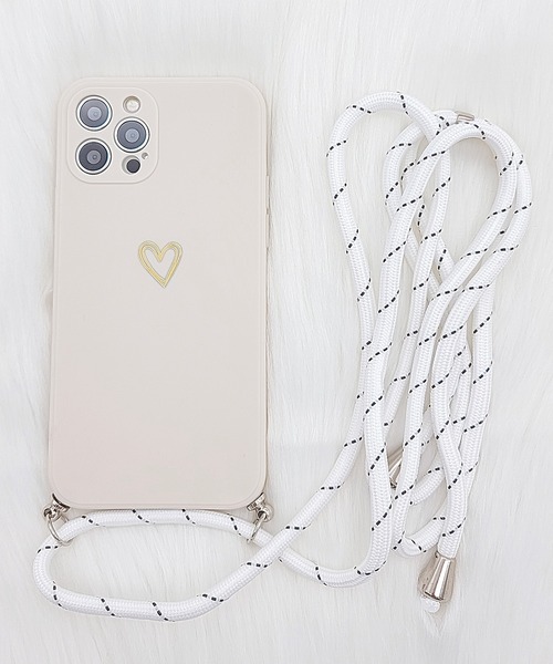 ベージュ ハート型 iPhoneケース ストラップ Lace Ladies（レースレディース） スマホケース ストラップ付 ハート
