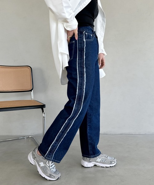 パンツ デニム ジーンズ レディース side fringe wide denim pants／サイドフリンジラインワイドデニムパンツ｜zozo｜03