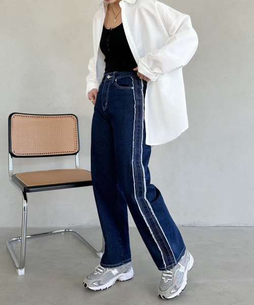 パンツ デニム ジーンズ レディース side fringe wide denim pants／サイドフリンジラインワイドデニムパンツ｜zozo｜07