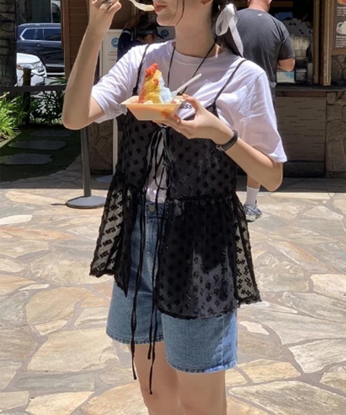 【美品】yuhan wang フラワー レース ビスチェ シースルー ブラウス by muni:r ブラウス シャツ フラワーリボンシースルービスチェ
