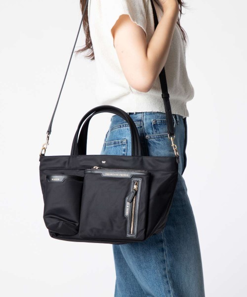 【美品】アニヤハインドマーチ 大容量 A4可 トートバッグ レザー 黒 リボン ANYA HINDMARCH トートバッグ ECONYL regenerated Nylon in