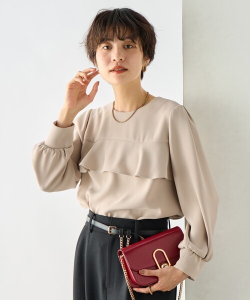 ノーリーズ　ウォッシャブル　ダブルクロス　ブラウス　ブラック　36 長袖　フリル NOLLEY'S ブラウス シャツ 「セットアップ対応」ウォッシャブル