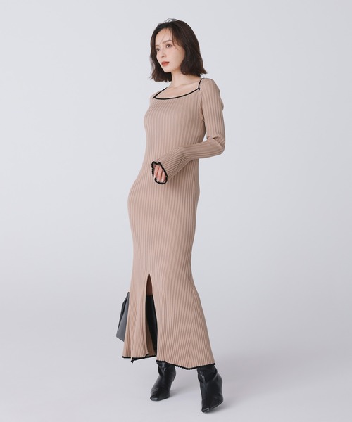 アニュアンス　ロングニットワンピース anuans（アニュアンス） ワンピース バイカラーマーメイドニット