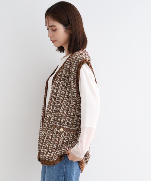 INDIVI（インディヴィ） ベスト ジレ 「洗える／映え」ツイーディー