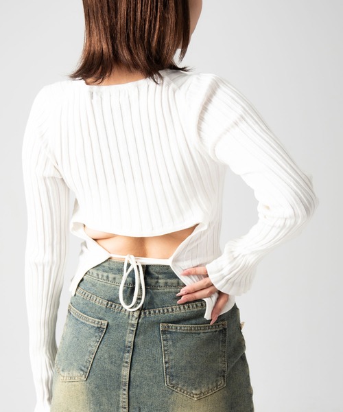 ニット セーター A'GEM/9 × .kom 「.KOM/ドットケーオーエム」 クロップバックリボントップス レディース A'GEM/9 × .kom 『.KOM/ドットケーオーエム』 クロップバック