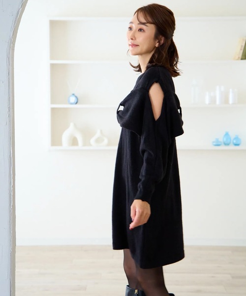 完売 Myu 袖リボンコート　ブラック はっ水 スタンドカラーコート 黒織柄 JOURNAL WORKS スリム