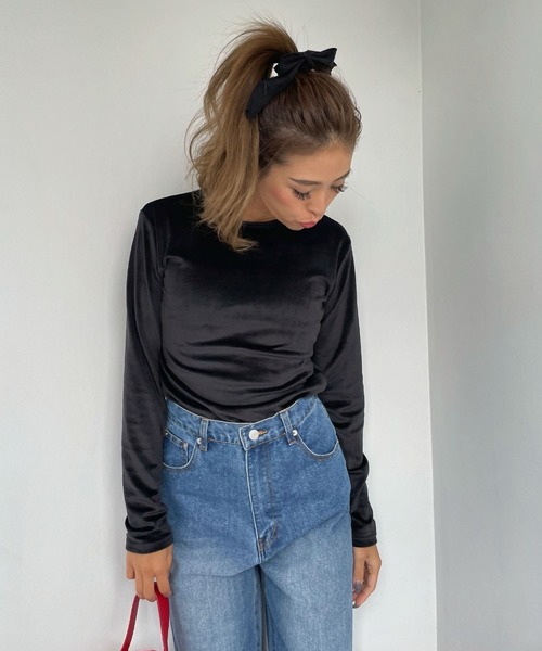 tシャツ クルーネックベロアロングT レディース