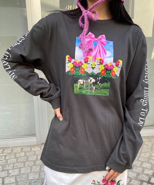 tシャツ HEY! Mrs ROSE(ヘイ！ミセスローズ)牛柄ロンT レディース
