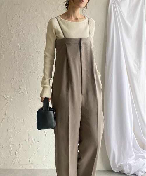 オールインワン チェック柄 ワイドパンツ ハイウエスト ジッパー She's Closet サロペット オーバーオール フロントジップハイ