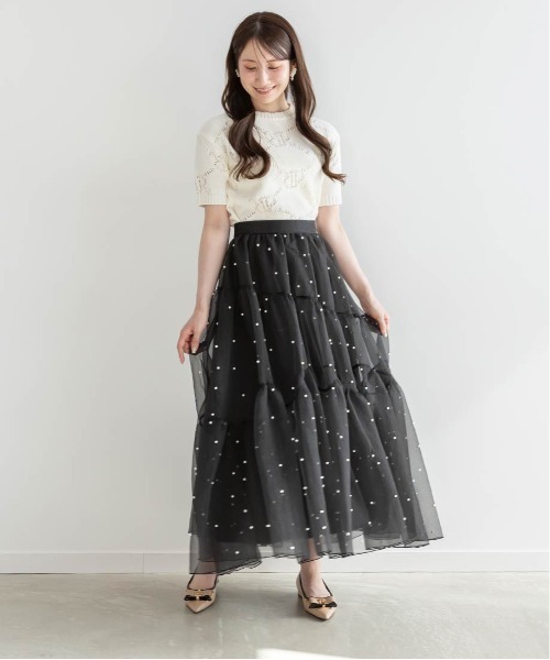 RANDA スカート パールオーガンジーティアードスカート