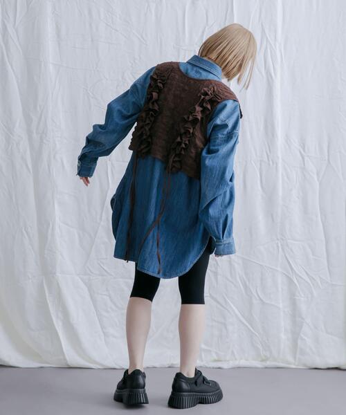 KBF（ケービーエフ） ベスト ジレ 2WAYフリルノースリーブトップス