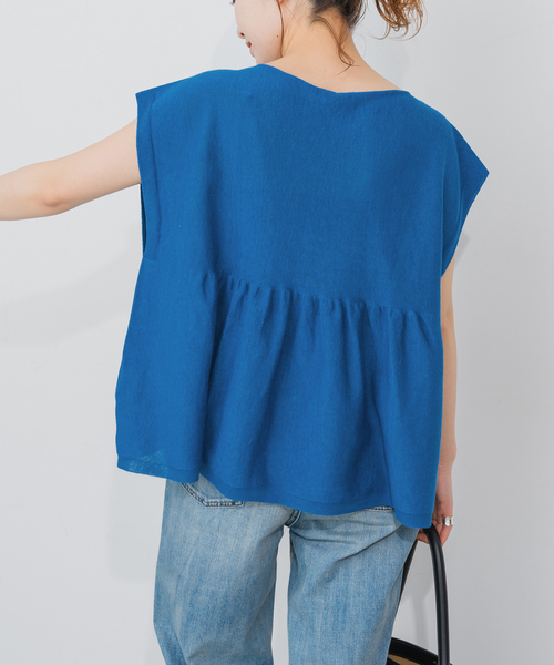 spic&span ギマコットンフレンチスリーブプルオーバー　ブルーA Spick＆Span ニット セーター 手洗い可 / ギマコットンフレンチ
