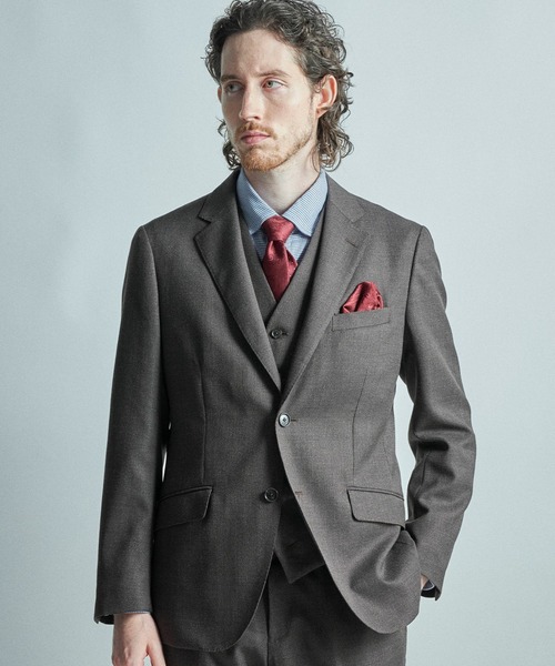【極美品】Men's BIGI トラベルジャケット ノーカラージャケット ミックスヤーン/ホップサックテーラードジャケット｜メンズ