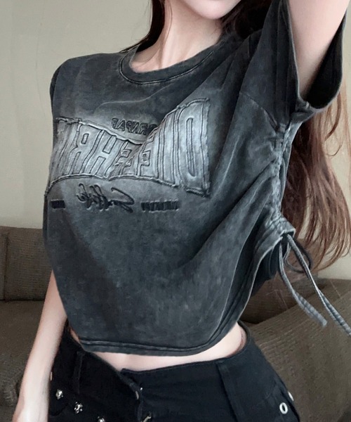 新品 タグ類無し シャーリングホイップTシャツ ブラック SpRay tシャツ 「春夏新作」ピグメントシャーリング Tシャツ