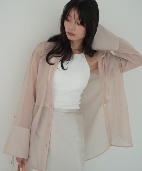 パールストラップオーガーンジーシャツ パールストラップオーガーンジーシャツ(F IVORY): TOPS