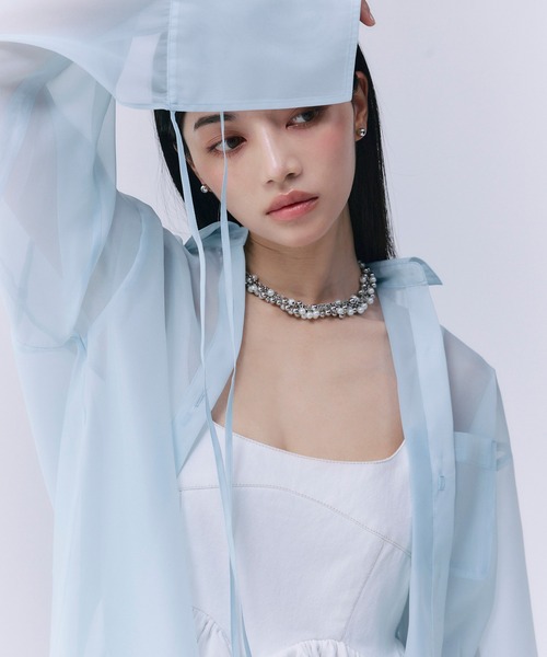 パールストラップオーガーンジーシャツ eimy istoire ブラウス シャツ パールストラップオーガーンジー