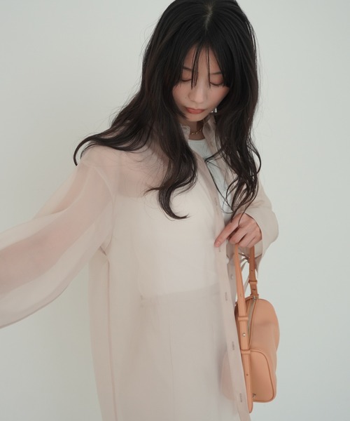 パールストラップオーガーンジーシャツ パールストラップオーガーンジーシャツ(F IVORY): TOPS