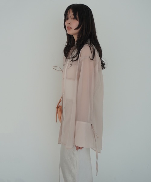 パールストラップオーガーンジーシャツ パールストラップオーガーンジーシャツ(F IVORY): TOPS