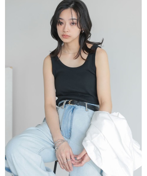 タンクトップ ノースリーブ コットンテレコタンクトップ / Cotton Teleco Tank Tops レディース FRAMeWORK タンクトップ ノースリーブ コットンLINENテレコ
