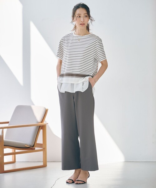 【洗える】パネルボーダー Tシャツ tシャツ 「洗える」パネルボーダー Tシャツ レディース