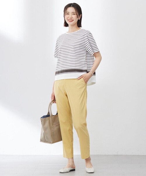 tシャツ 「洗える」パネルボーダー Tシャツ レディース