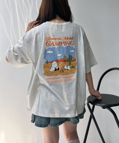 AS KNOW tシャツ ○ワンポイント刺繍 おばけプリントビッグ