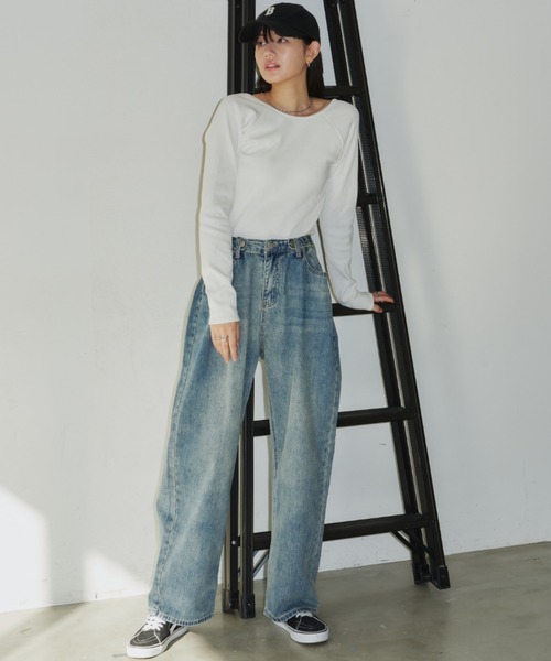 [Auntie Rosa Holiday] повреждение обработка Denim брюки LARGE голубой женский 