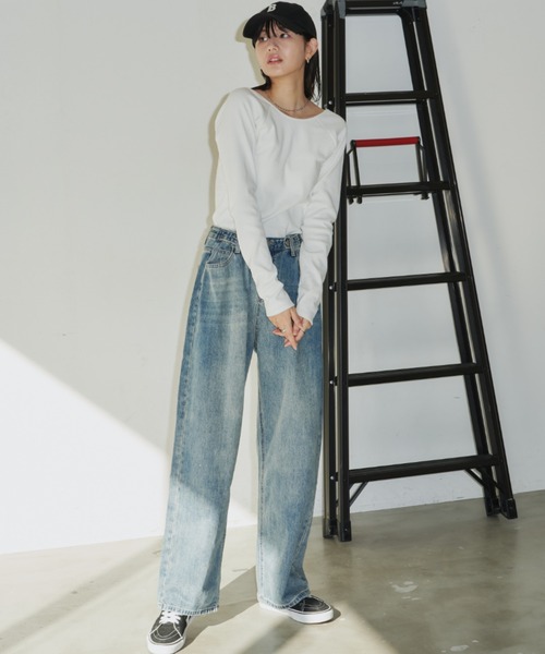 [Auntie Rosa Holiday] повреждение обработка Denim брюки LARGE голубой женский 