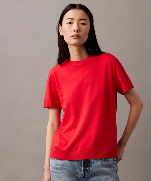 tシャツ シルクタッチ ショートスリーブ セーターTシャツ レディース