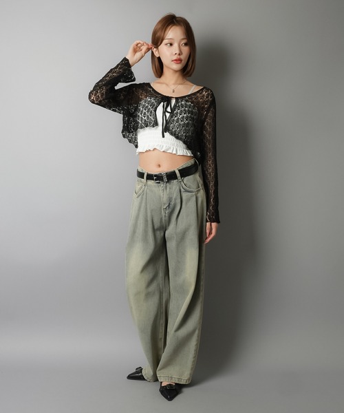 未使用　ディノス　DAMA collection 透かし編みボレロ　カーディガン 透かしフラワー柄編み ポロカーディガン 通販 - ディノス