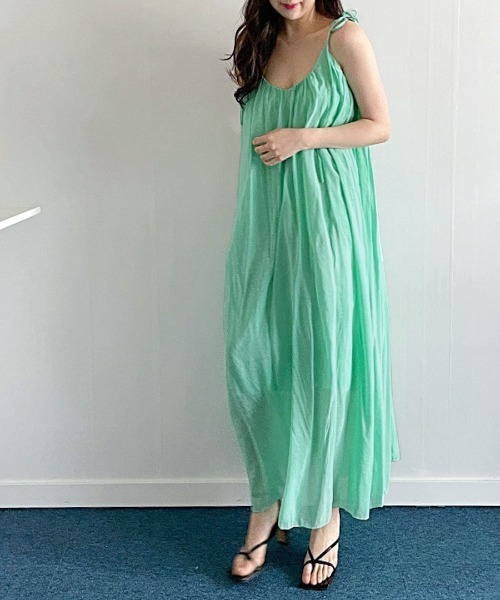 ナチュラル 背中開き シンプル プリーツ ワンピース ロング丈 szp127.jpg