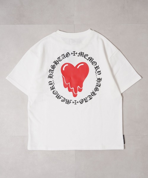 プレゼントに最適♡スタッズ付き特大赤目ハート半袖 T シャツ ホワイト M MEMORY tシャツ 「MEMORY」ドリップハート スウェット S/S Tシャツ