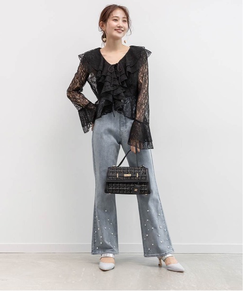 RANDA（ランダ） ブラウス シャツ ラッフルレースフリルブラウス